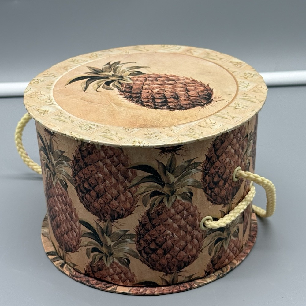 Vintage Pineapple Decorative Storage Box Tropical Coastal Home Decor Tri-Coastal